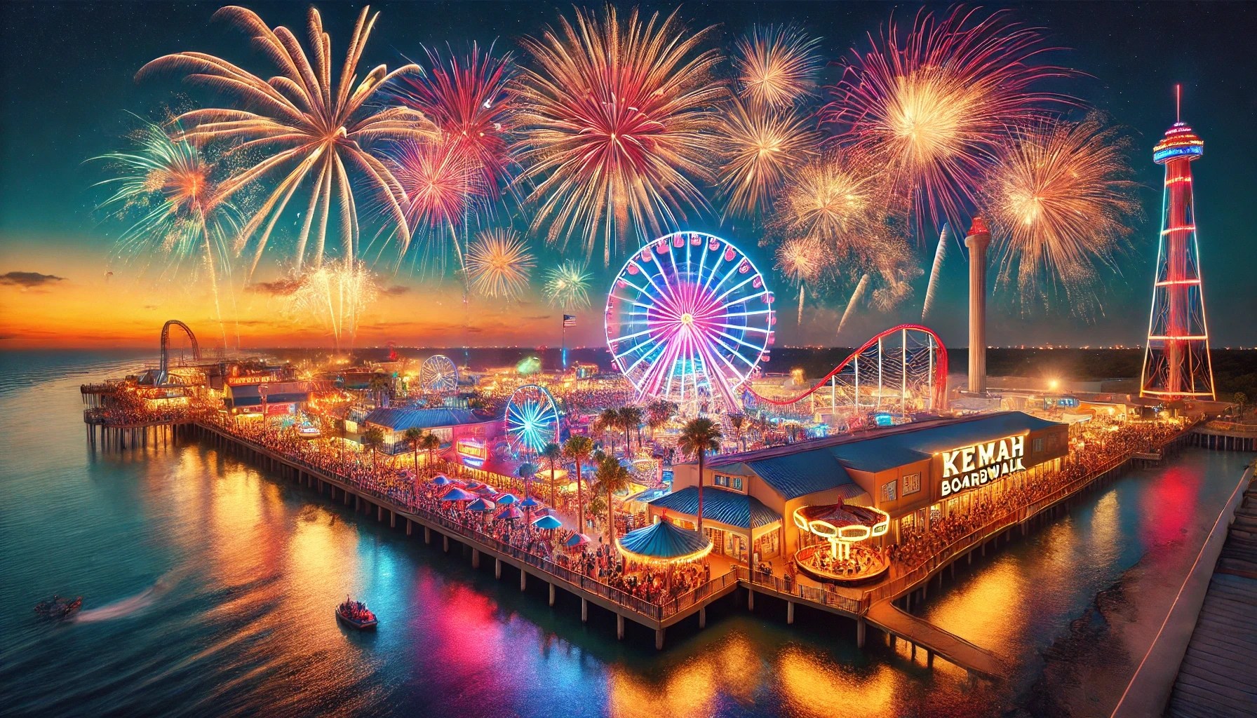 fireworks in the sky over a body of water
